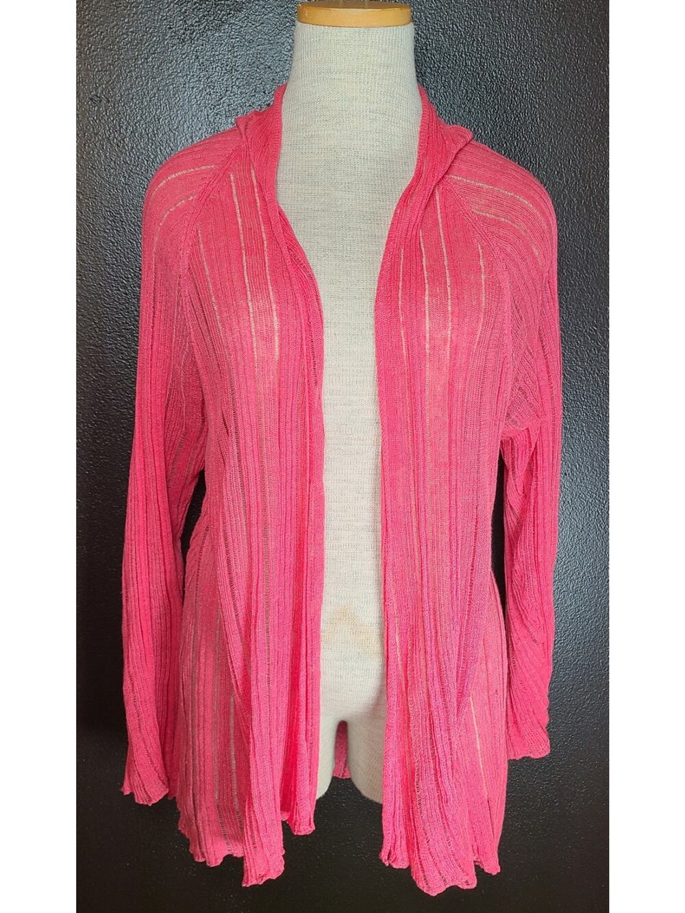 Eileen Fisher Womens XL Linen Silk Italian Knit Open Front Cardigan Coral